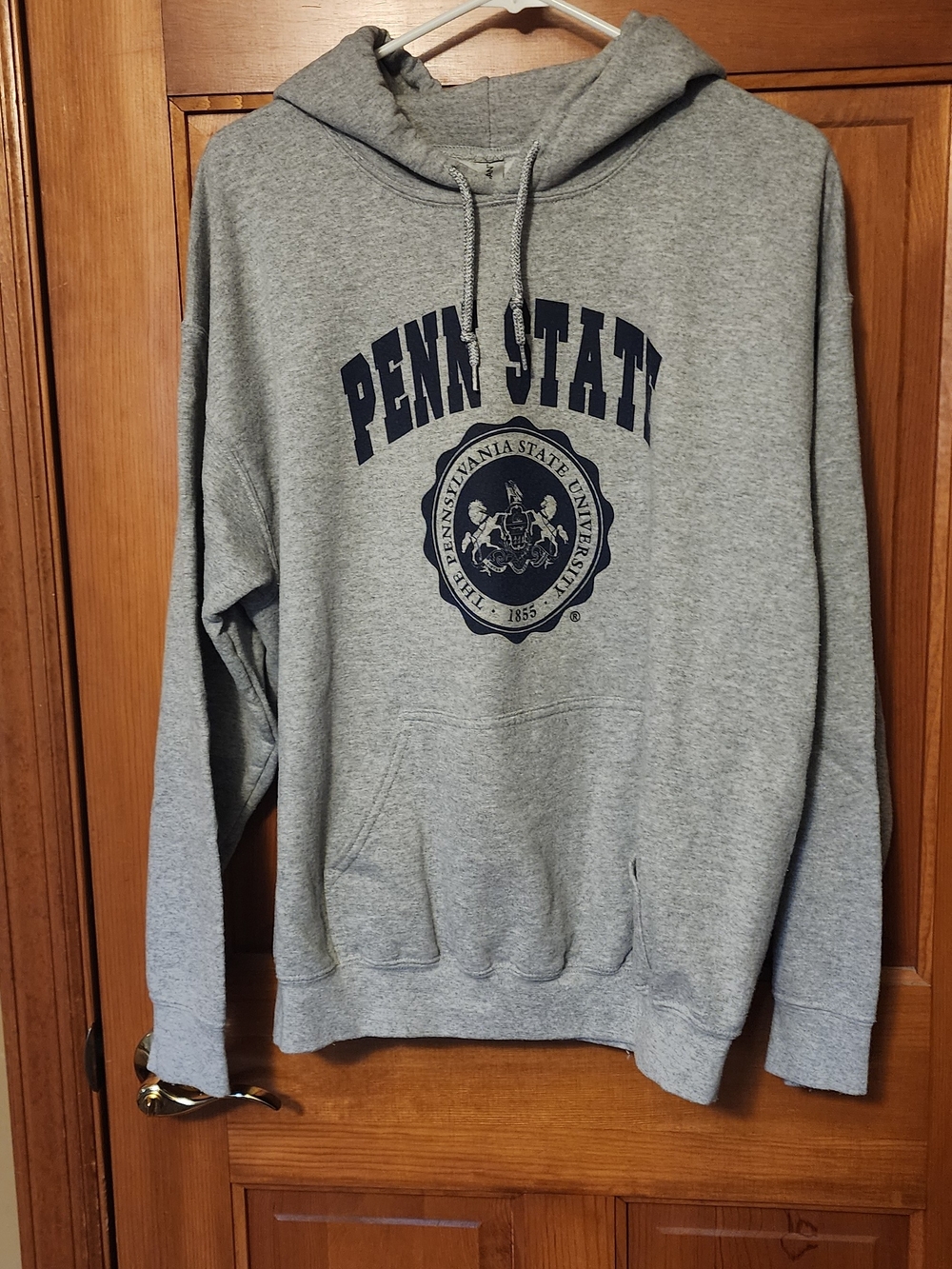 Gildan Gray Penn State Hooded Sweatshirt with Navy Logo